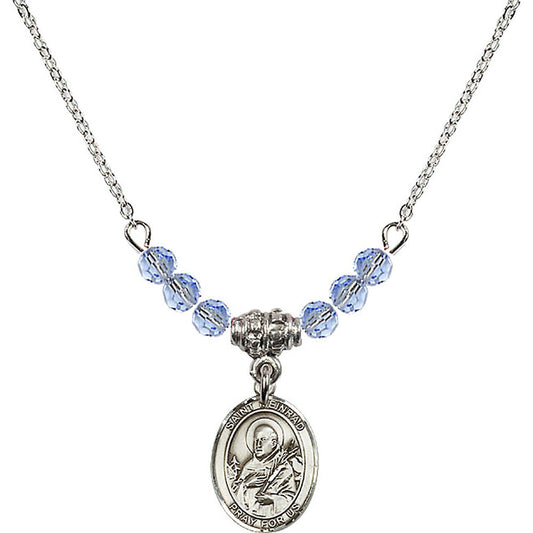 Sterling Silver Saint Meinrad of Einsiedeln Birthstone Necklace with Light Sapphire Beads - 9307