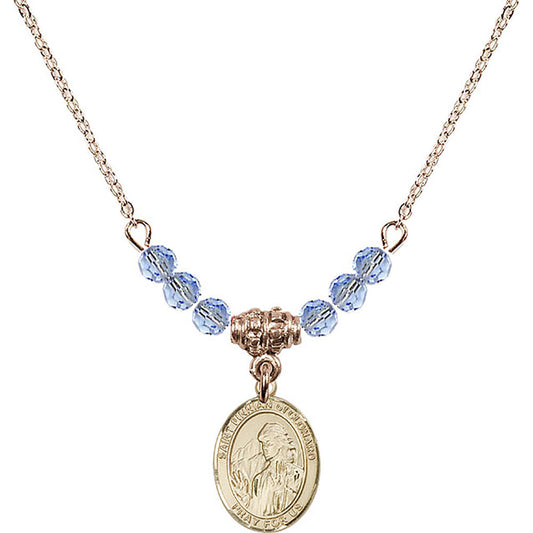 14kt Gold Filled Saint Finnian of Clonard Birthstone Necklace with Light Sapphire Beads - 9308