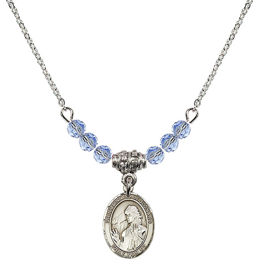 Sterling Silver Saint Finnian of Clonard Birthstone Necklace with Light Sapphire Beads - 9308