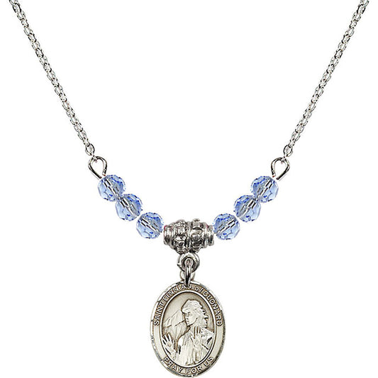 Sterling Silver Saint Finnian of Clonard Birthstone Necklace with Light Sapphire Beads - 9308