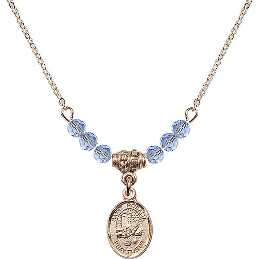 14kt Gold Filled Saint Rosalia Birthstone Necklace with Light Sapphire Beads - 9309