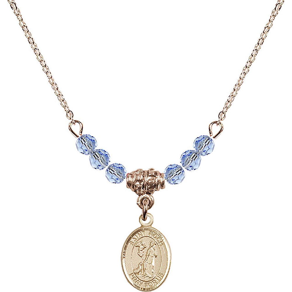 14kt Gold Filled Saint Roch Birthstone Necklace with Light Sapphire Beads - 9310