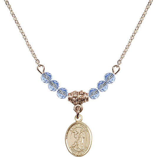 14kt Gold Filled Saint Roch Birthstone Necklace with Light Sapphire Beads - 9310