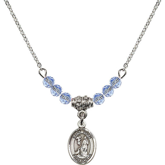 Sterling Silver Saint Roch Birthstone Necklace with Light Sapphire Beads - 9310
