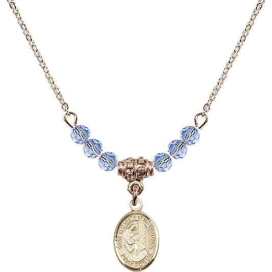 14kt Gold Filled Saint Elizabeth of the Visitation Birthstone Necklace with Light Sapphire Beads - 9311