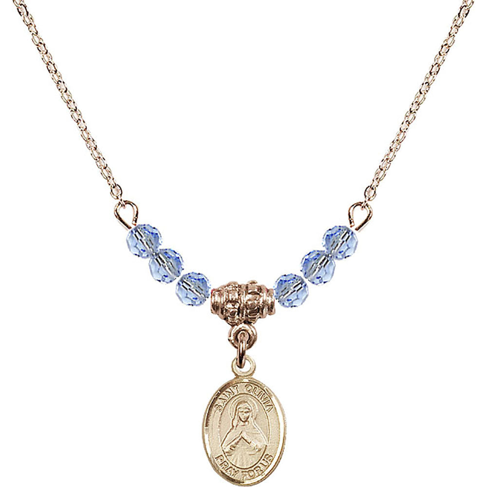 14kt Gold Filled Saint Olivia Birthstone Necklace with Light Sapphire Beads - 9312