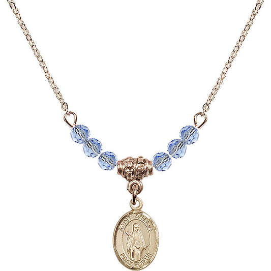 14kt Gold Filled Saint Amelia Birthstone Necklace with Light Sapphire Beads - 9313