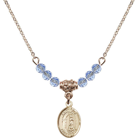 14kt Gold Filled Saint Zoe of Rome Birthstone Necklace with Light Sapphire Beads - 9314