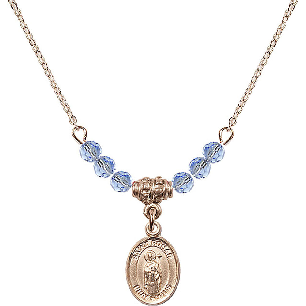 14kt Gold Filled Saint Ronan Birthstone Necklace with Light Sapphire Beads - 9315