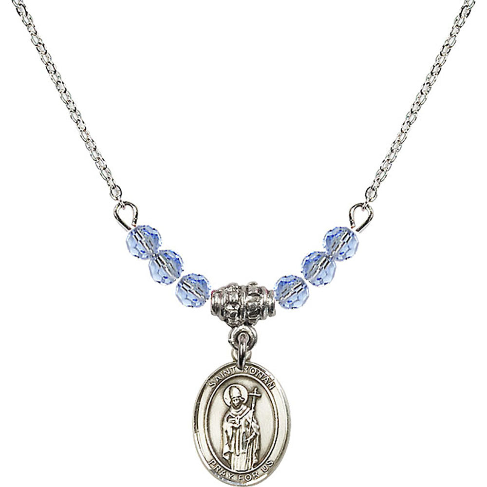 Sterling Silver Saint Ronan Birthstone Necklace with Light Sapphire Beads - 9315