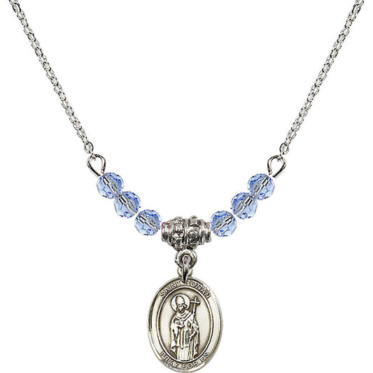Sterling Silver Saint Ronan Birthstone Necklace with Light Sapphire Beads - 9315