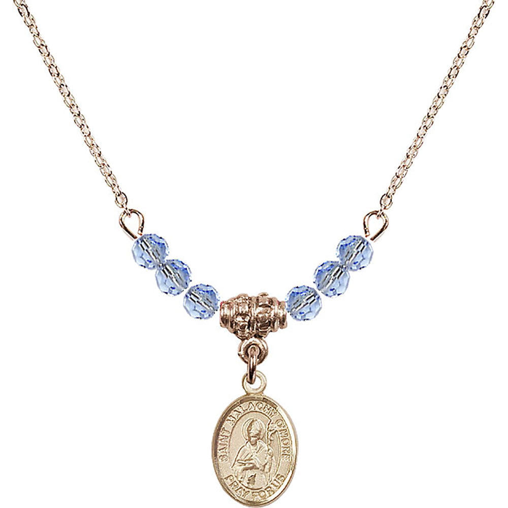 14kt Gold Filled Saint Malachy O'More Birthstone Necklace with Light Sapphire Beads - 9316