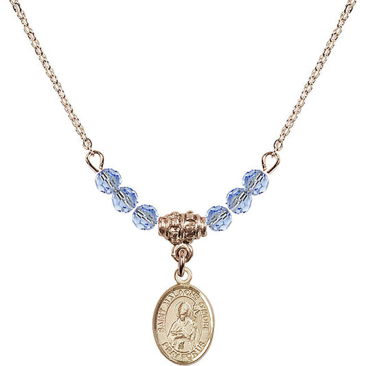 14kt Gold Filled Saint Malachy O'More Birthstone Necklace with Light Sapphire Beads - 9316