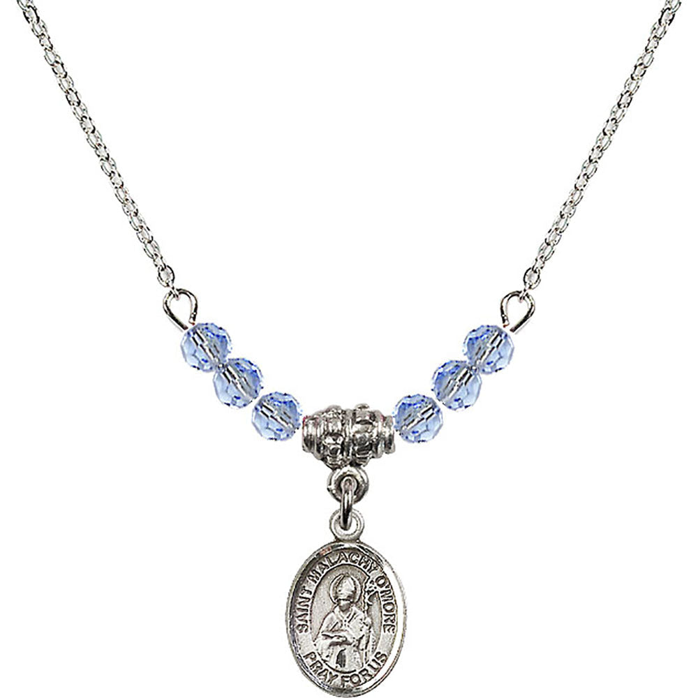 Sterling Silver Saint Malachy O'More Birthstone Necklace with Light Sapphire Beads - 9316