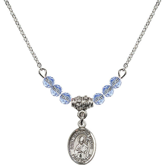 Sterling Silver Saint Malachy O'More Birthstone Necklace with Light Sapphire Beads - 9316