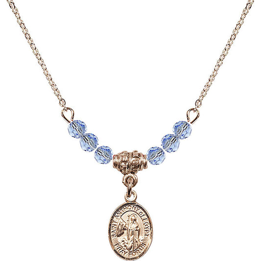 14kt Gold Filled Saint Anthony of Egypt Birthstone Necklace with Light Sapphire Beads - 9317