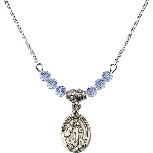 Sterling Silver Saint Anthony of Egypt Birthstone Necklace with Light Sapphire Beads - 9317