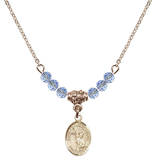 14kt Gold Filled Saint Paul of the Cross Birthstone Necklace with Light Sapphire Beads - 9318
