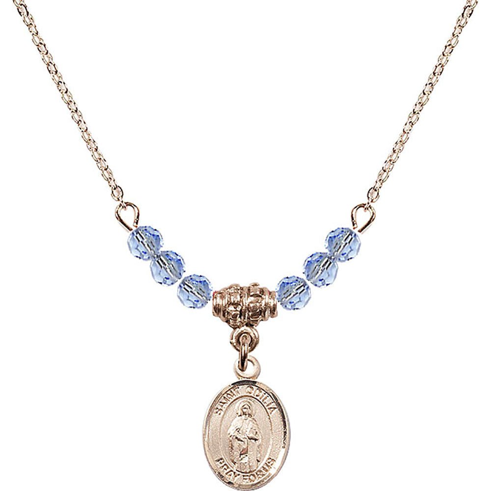 14kt Gold Filled Saint Odilia Birthstone Necklace with Light Sapphire Beads - 9319
