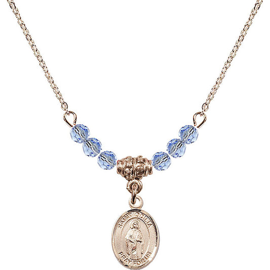 14kt Gold Filled Saint Odilia Birthstone Necklace with Light Sapphire Beads - 9319