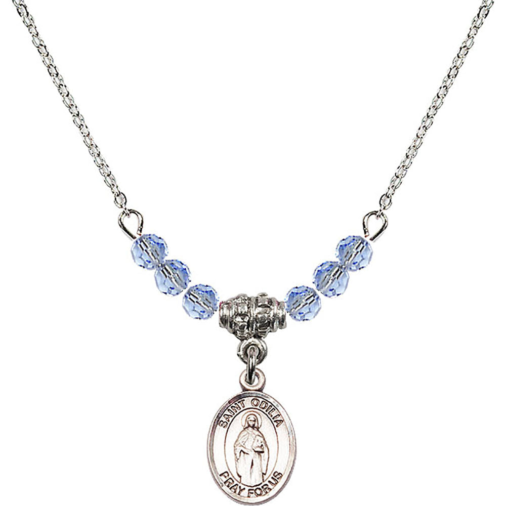 Sterling Silver Saint Odilia Birthstone Necklace with Light Sapphire Beads - 9319