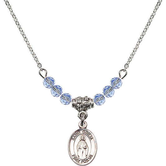 Sterling Silver Saint Odilia Birthstone Necklace with Light Sapphire Beads - 9319