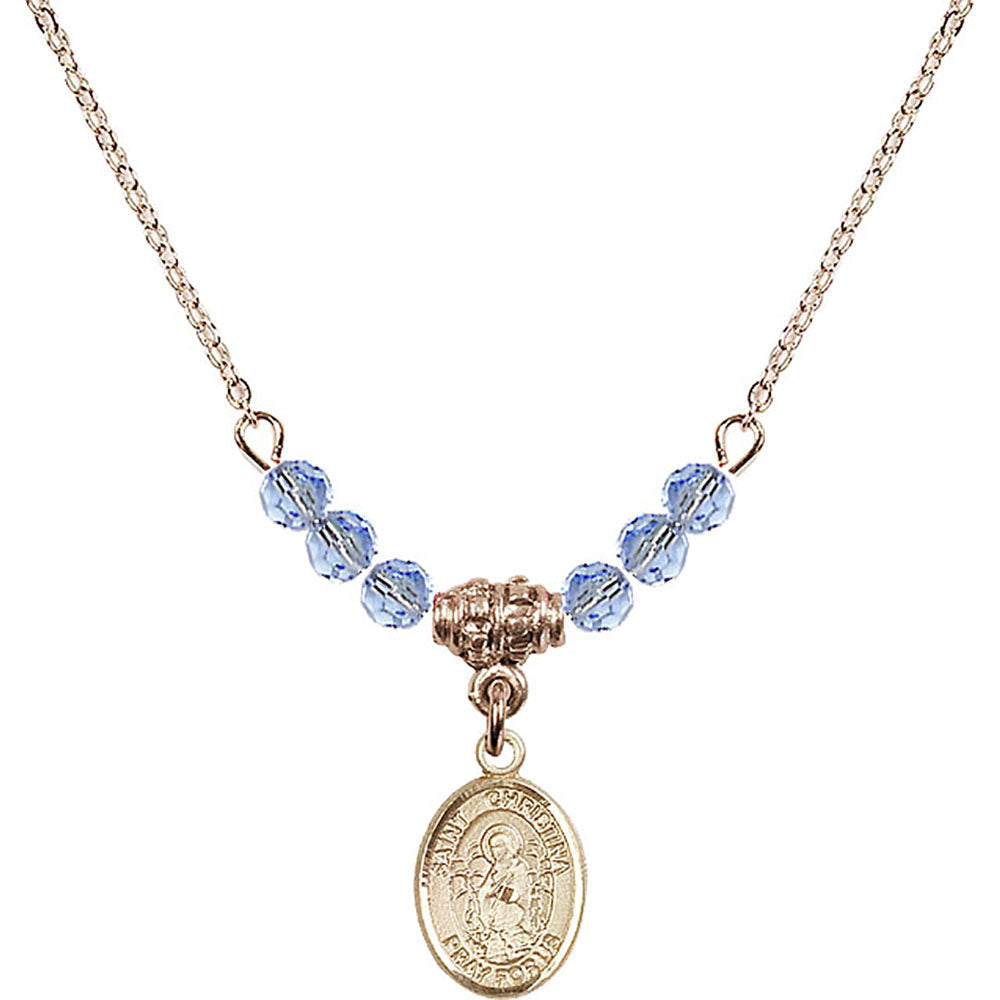 14kt Gold Filled Saint Christina the Astonishing Birthstone Necklace with Light Sapphire Beads - 9320