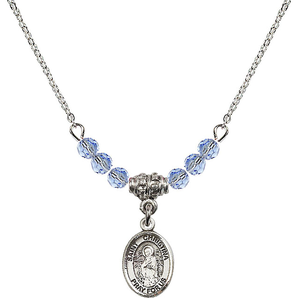 Sterling Silver Saint Christina the Astonishing Birthstone Necklace with Light Sapphire Beads - 9320
