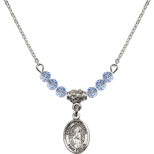 Sterling Silver Saint Christina the Astonishing Birthstone Necklace with Light Sapphire Beads - 9320