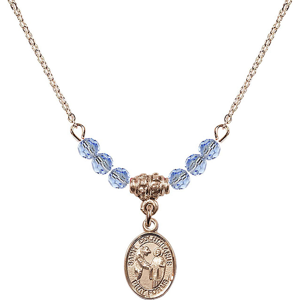 14kt Gold Filled Saint Columbanus Birthstone Necklace with Light Sapphire Beads - 9321