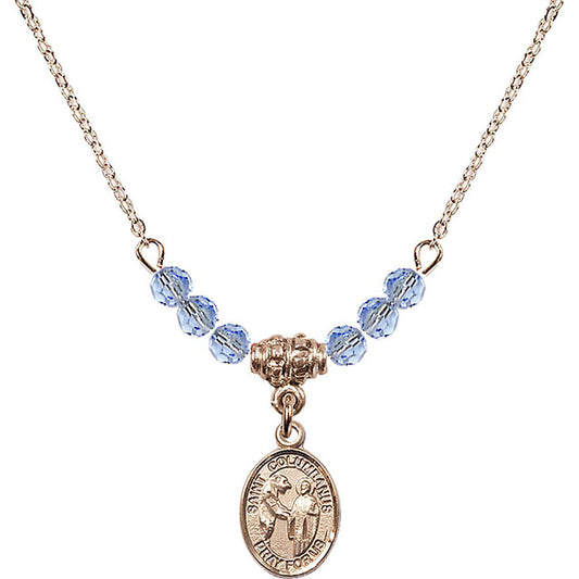 14kt Gold Filled Saint Columbanus Birthstone Necklace with Light Sapphire Beads - 9321