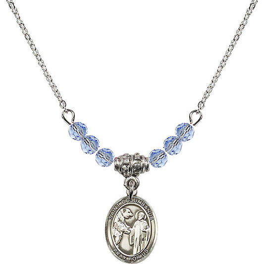 Sterling Silver Saint Columbanus Birthstone Necklace with Light Sapphire Beads - 9321
