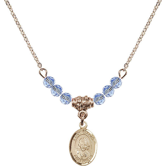 14kt Gold Filled Saint Gianna Beretta Molla Birthstone Necklace with Light Sapphire Beads - 9322