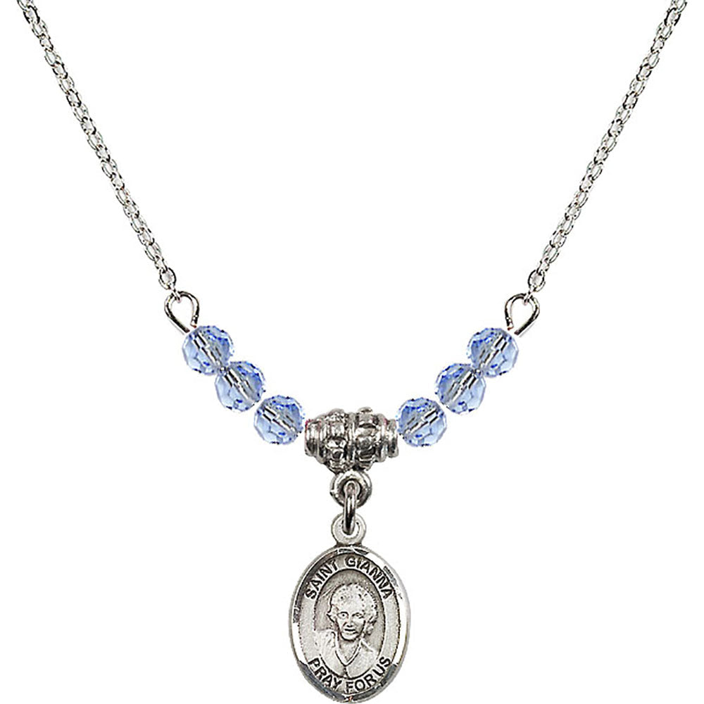 Sterling Silver Saint Gianna Beretta Molla Birthstone Necklace with Light Sapphire Beads - 9322