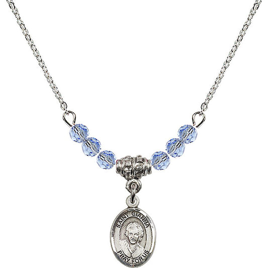 Sterling Silver Saint Gianna Beretta Molla Birthstone Necklace with Light Sapphire Beads - 9322