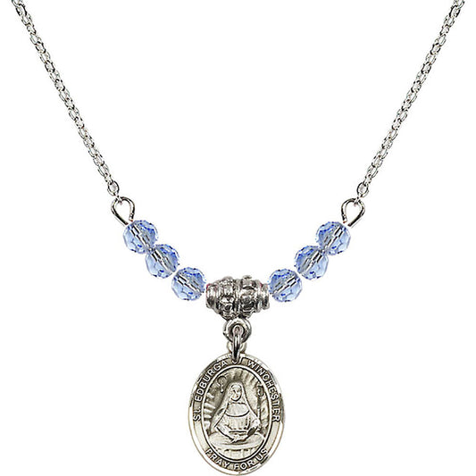Sterling Silver Saint Edburga of Winchester Birthstone Necklace with Light Sapphire Beads - 9324
