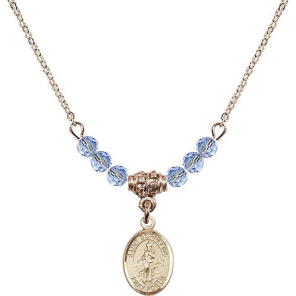 14kt Gold Filled Saint Cornelius Birthstone Necklace with Light Sapphire Beads - 9325