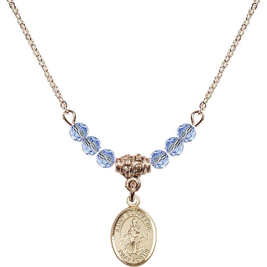 14kt Gold Filled Saint Cornelius Birthstone Necklace with Light Sapphire Beads - 9325