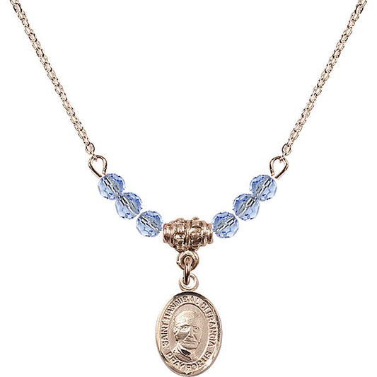 14kt Gold Filled Saint Hannibal Birthstone Necklace with Light Sapphire Beads - 9327