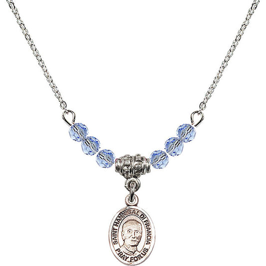 Sterling Silver Saint Hannibal Birthstone Necklace with Light Sapphire Beads - 9327
