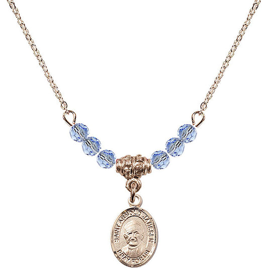 14kt Gold Filled Saint Arnold Janssen Birthstone Necklace with Light Sapphire Beads - 9328