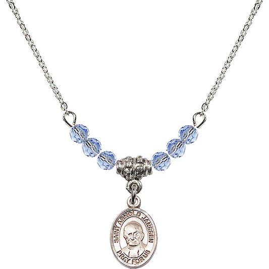 Sterling Silver Saint Arnold Janssen Birthstone Necklace with Light Sapphire Beads - 9328