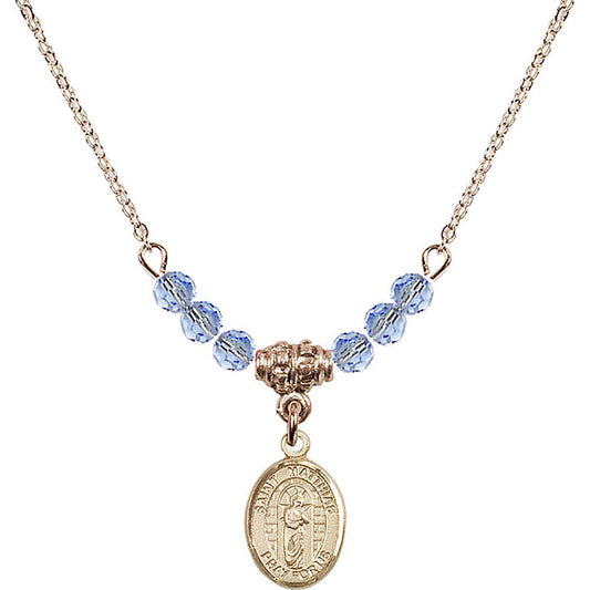 14kt Gold Filled Saint Matthias the Apostle Birthstone Necklace with Light Sapphire Beads - 9331