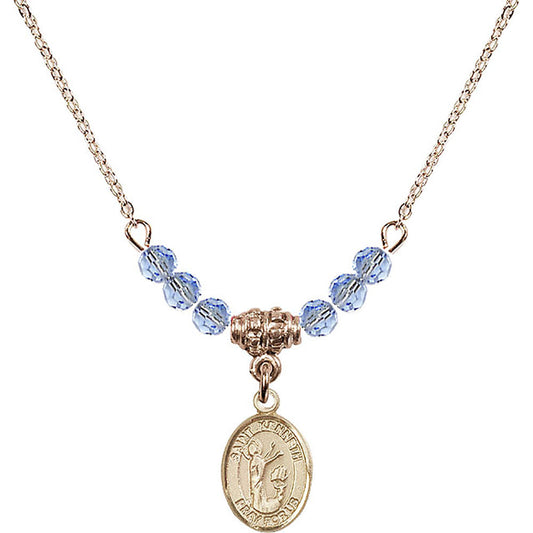 14kt Gold Filled Saint Kenneth Birthstone Necklace with Light Sapphire Beads - 9332