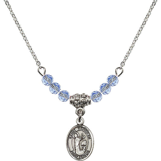 Sterling Silver Saint Kenneth Birthstone Necklace with Light Sapphire Beads - 9332