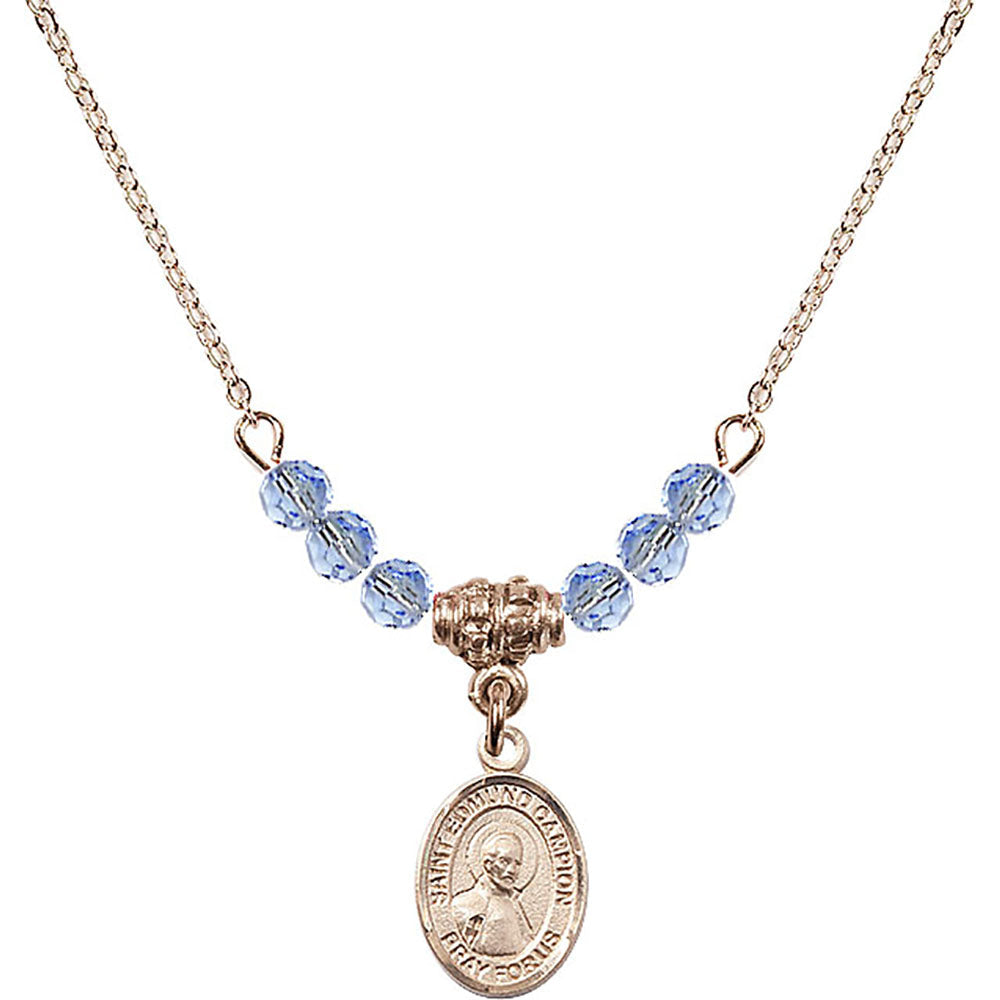 14kt Gold Filled Saint Edmund Campion Birthstone Necklace with Light Sapphire Beads - 9333