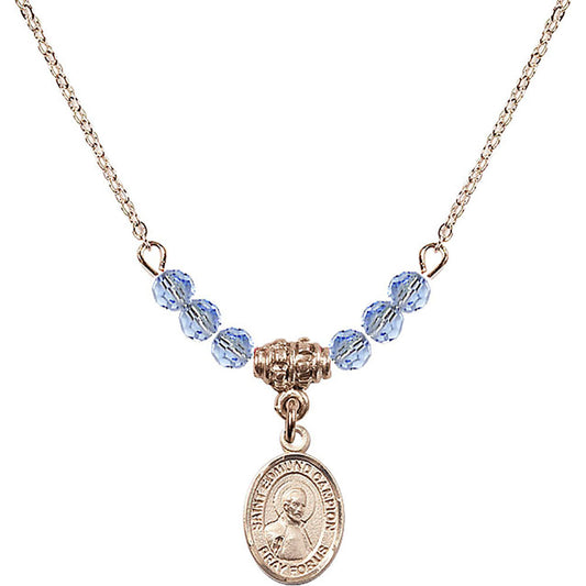 14kt Gold Filled Saint Edmund Campion Birthstone Necklace with Light Sapphire Beads - 9333