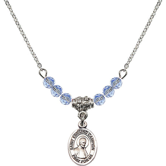 Sterling Silver Saint Edmund Campion Birthstone Necklace with Light Sapphire Beads - 9333