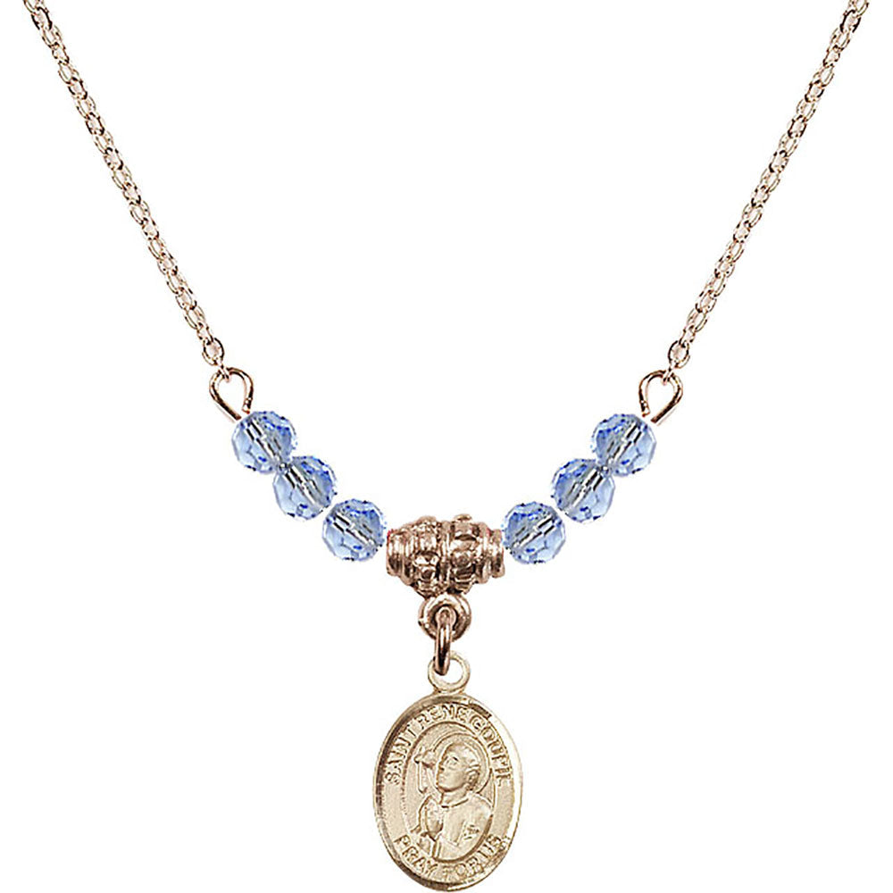 14kt Gold Filled Saint Rene Goupil Birthstone Necklace with Light Sapphire Beads - 9334