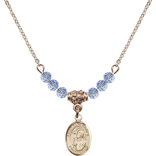 14kt Gold Filled Saint Rene Goupil Birthstone Necklace with Light Sapphire Beads - 9334